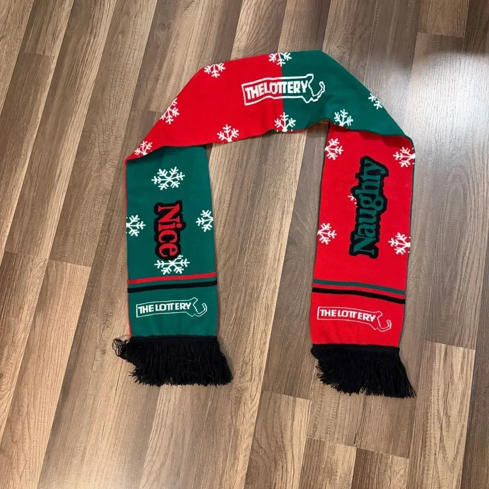 Mass. Lottery Promotional Red and Green Holiday Scarf with Fringe